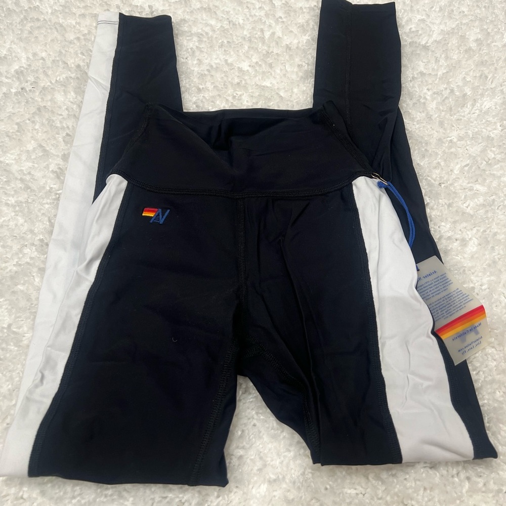 NWT aviator nation black and white racer leggings